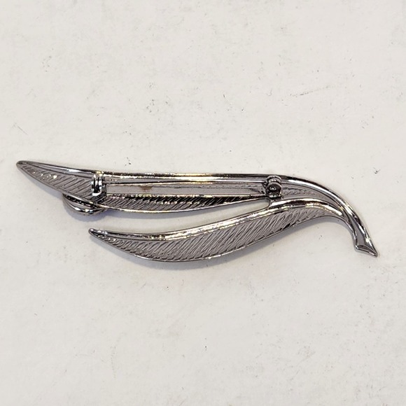 Modernist Leaf Blue Cabochon Brooch Pin Vintage Costume Jewelry Silver Tone - Picture 2 of 3